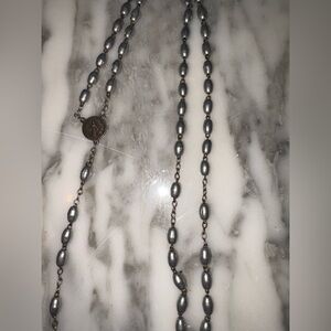 Vintage Elegant Silver Beaded Rosary Necklace